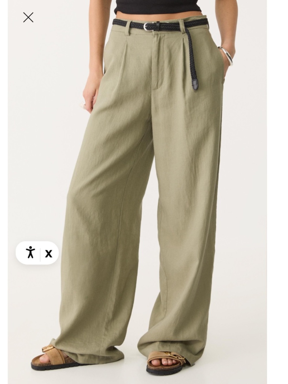 NWT Stradivarius olive wide leg trouser pant with braided belt size 4